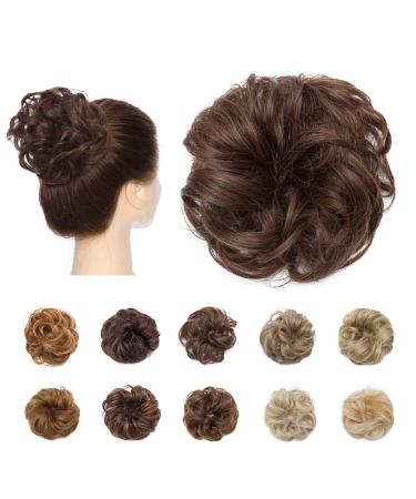 Synthetic Hair Bun Extensions Messy Curly Hair Scrunchies Hairpieces Updo Donut Hairpieces for Women -Dark Brown & Auburn 25 g Dark Brown & Auburn
