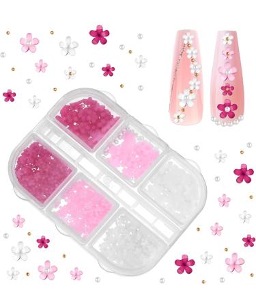 3D Flower Nail Charms 2 Boxes 3D Acrylic Flower Nail Art Metal Butterfly Nail Charms With Nail Gems Half Round Pearls Manicure Y2k Nail Art Accessories for Women Girls - Buy Online on SooperMarket.com