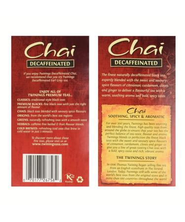 Twinings Decaffeinated Chai Tea Black Tea Blend - Sweet & Spicy Flavor - 20 Count Pack - Buy Online on SooperMarket.com