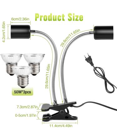 IOOTSEA Reptile Aquarium Heat Lamp 50W, Double Head UVA UVB Bulbs, Adjustable Holder for Turtle Lizard Snake - Pet Heating Light - Buy Online on SooperMarket.com