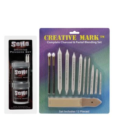SoHo Urban Artist Graphite and Charcoal Drawing Powders - 15 Grams & Creative Mark Complete Charcoal and Pastel Blending Set