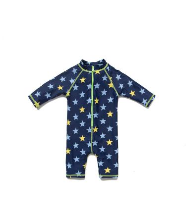Baby Boys Sunsuit UPF 50+ Sun Protection All in One with Zipper Swimwear with Sun Hat(Navy 9-12Months) Navy Star 9-12 Months