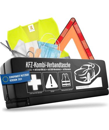 Hearen plant 3 in 1 first aid set auto 2024 in Europe usable & checked (STVO compliant) i car combinated with a warning vest warning triangle & association box I accident accessories car emergency set breakdown set