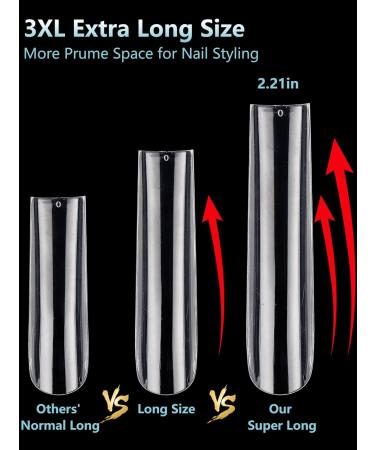 Lionvison 3XL Clear Extra Long Square False Nails Set - 240 Pcs | 12 Sizes Full Cover Press On Tips for Acrylic Nails & Manicure - Buy Online on SooperMarket.com