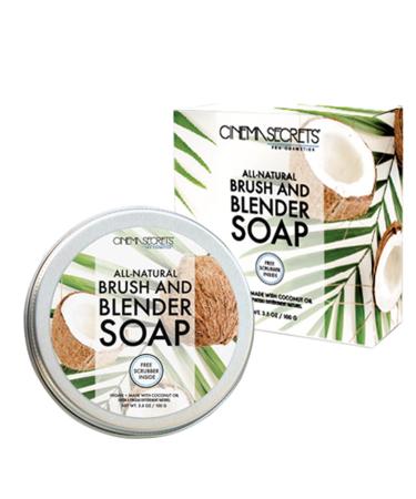 CINEMA SECRETS All Natural Vegan Brush & Blender Sponge Soap, coconut oil based, scrubber included.