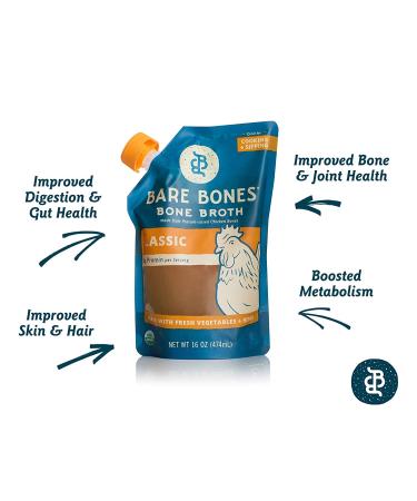 Bare Bones Chicken Bone Broth 16oz Pack of 2 - Pasture Raised, Organic, Protein & Collagen Rich, Paleo & Keto Friendly - Buy Online on SooperMarket.com