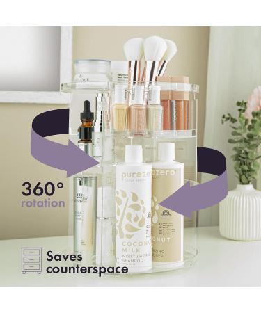 360 Rotating Makeup Organizer - Adjustable Height, Fully Rotatable - Ideal Cosmetic Storage for Bedroom Dresser or Vanity Countertop (Clear) - Buy Online on SooperMarket.com
