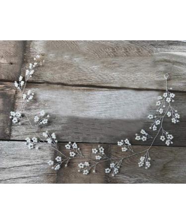 Chargances Bridal Pearl Hair Vine Headband - Boho Wedding Hairpiece for Bride, Bridesmaids, Flower Girls - Silver - Buy Online on SooperMarket.com