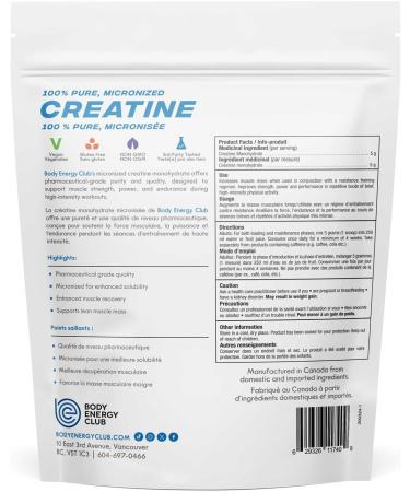 Body Energy Club Creatine Monohydrate Powder - Pure Vegan Creatine for Enhanced Muscle Growth Strength and Energy - Improve Workout Performance and Recovery - 500g - Buy Online on SooperMarket.com