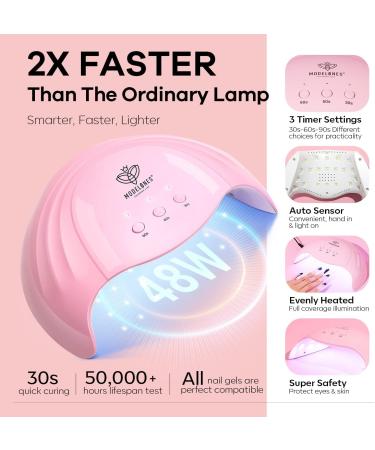 Modelones Gel Nail Polish Kit With 48w UV Led Nail Lamp Starter Kit 22 Pcs Nude Pink Soak Off Nail Gel Polish Set No Wipe Base & Top Coat Bond Primer Diy Home Nail Curing - Buy Online on SooperMarket.com