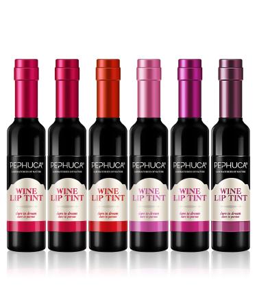 PEPHUCA Wine Lip Tint - 6 Colors Wine Bottle Lip Stain Long Lasting Waterproof Matte Lipstick Make Up Gift for Girls & Women