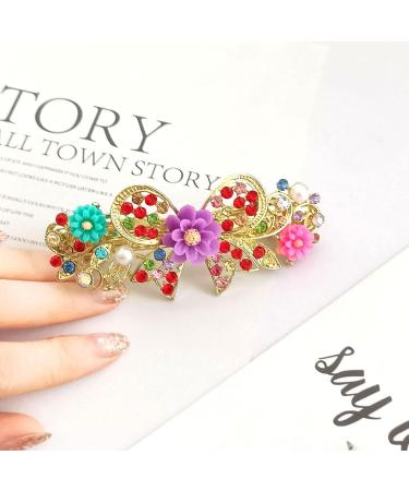 Crystal Flower Hair Barrettes Vintage Butterfly Rhinestone French Spring Clasp Claws Pearl Hair Clips Accessories for Women Girls Teens (Multi-colored) - Buy Online on SooperMarket.com