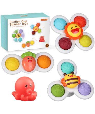 ECHOCUBE SAUCHNAPF Spinner Toys 3 pieces of educational sensory spinner toys as a birthday present baby suction gnap spinner bathing toys for toddlers boys and girls octopus