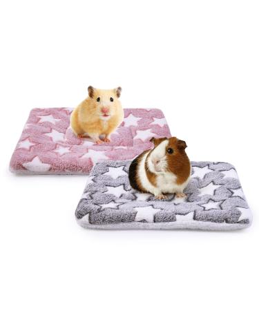 MICOOYO 2Pcs Small Animal Bed Mat - Fluffy Fleece Rabbit Bed Pet Pad Mat for Rabbit Guinea Pig Squirrel Hamster (XS) Stars XS
