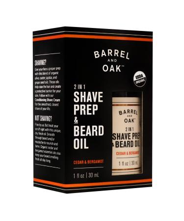 Barrel and Oak - Organic Pre-Shave & Beard Oil 2-In-1 Essential Oil Barrier for Men Nourishing & Taming Facial Hair Vegan (Cedar & Bergamot 1 oz)