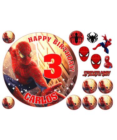 Edible Spiderman 7.5" Icing Boys Personalised Cake Topper with EXTRA'S