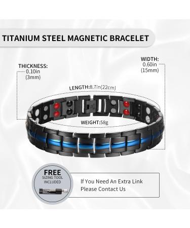 MagEnergy Titanium Steel Magnetic Bracelet for Men - Double Row Ultra Strength Magnets, Adjustable Links, Removal Tool - Blue-4 Element Wristband - Buy Online on SooperMarket.com