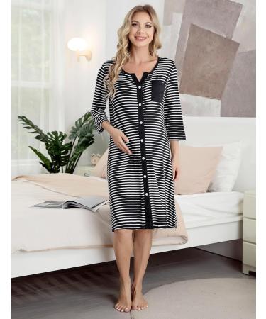 Marvmys Maternity Nightdress for Hospital Breastfeeding - 3/4 Sleeves Nursing Nightgown, V Neck Pajama for Pregnant Women - Black M - Buy Online on SooperMarket.com