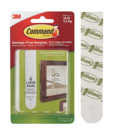 Command 3M 17206-6ES Large Picture Hanging Strips  6 Pairs  White