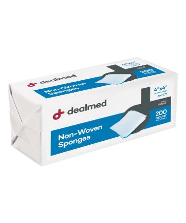 Dealmed Non-Woven Gauze Sponges - 200 Count, 4-Ply, 4x4 Inch All-Purpose Non-Sterile Gauze Pads, Highly Absorbent Dental Gauze Wound Care Product for First Aid Kit/Medical Facilities (1 Pack) 4x4 Inch (1 Pack)