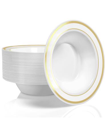 Stock Your Home Plastic Party Bowls (50 Pack) 12 Oz Elegant Disposable Dinnerware - Fancy Shatterproof Tableware for Catering, Holidays, Parties Supplies, Weddings, Catering, and Everyday Use (Gold)