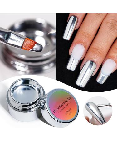 Metallic Painting Gel - 5ml Silver Metal Painted Gel Nail Polish - Reflective High Shine Nail Polish Soak Off UV/LED - Drawing Mirror Nail Gel Polish - Buy Online on SooperMarket.com