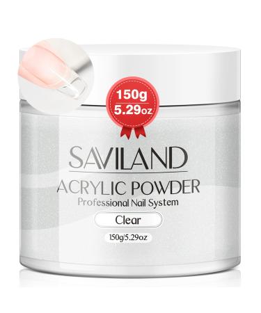 Saviland Clear Acrylic Powder 5.29OZ Large Capacity Acrylic Nail Powder Polymer Professional Acrylic Powder for Salon Effect Nail Extension French Manicure Nail Carving 1-Clear Acrylic Powder