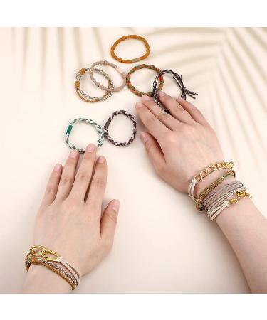 57 Pcs Boho Hair Tie Bracelets - Elastic Retro Ponytail Holders for Women | Thick and Thin Hair Bands - Buy Online on SooperMarket.com