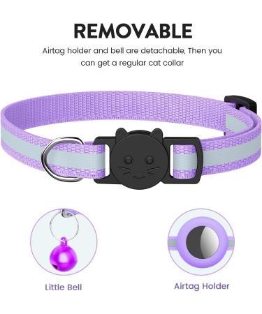 Reflective Airtag Cat Neck Band - Purple Cat Necklace with Bell & Safety Buckle - Compatible with Apple Airtag - Buy Online on SooperMarket.com