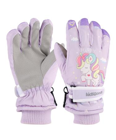 KAKU NANU Kids Ski Gloves Mittens Waterproof Ice Skating Gloves Children's Winter Warm Snow Gloves Thermal Fleece Gloves For Boys Girls Pink Purple Blue Cartoon 2-10 Years Purple 6-10 Years