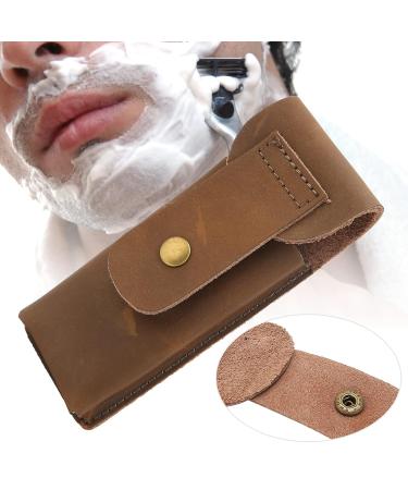 Premium Cowhide Shaving Bag - Portable Safety Razor Cover & Leather Case for Travel | Classic Shaver Accessories - Buy Online on SooperMarket.com