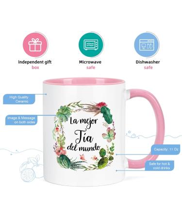 YHRJWN Best Aunt Ever Gifts La Mejor Tia Del Mundo Gifts in Spanish Aunt Gifts from Niece Nephew Christmas Mothers Day Birthday Gifts for Aunt Tia Best Tia Ever Gifts Aunt Coffee Mug 11 Oz White-pink Handle - Buy Online on SooperMarket.com