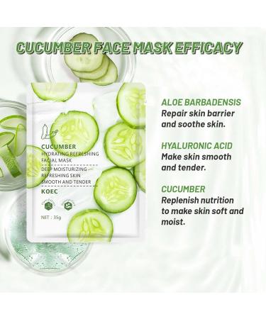 Cucumber Face Mask 5pc Hydrating Face Masks Hyaluronic Acid Anti Aging Soothing Brightening Skin Face Sheet Masks Replenish Moisture Skin Brightening Skin Barrier Repair Moisturising Face Mask Green-Cucumber - Buy Online on SooperMarket.com