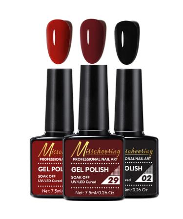 Red Gel Nail Polish Set Burgundy Dark Red Black Nail Varnish Sets Rose Red Autumn UV/LED Nail Lamp Soak off Nail Art Manicure Gel Nail Polish Kit for Salon DIY at Home