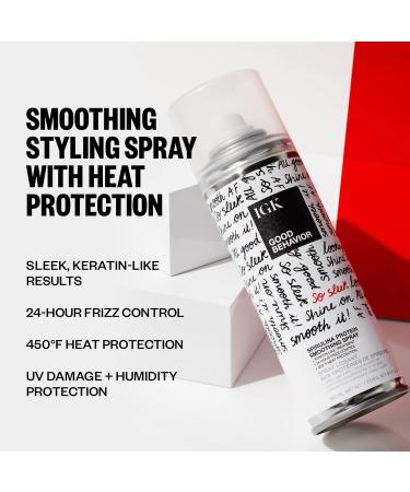 IGK GOOD BEHAVIOR Smoothing Frizz Fighters Travel Set | 4-in-1 Prep Spray + Spirulina Protein Smoothing Spray | Frizz Control + Heat Protectant | Vegan + Cruelty Free Good Behavior 2 Fl Oz + 2.4 Fl Oz (Pack of 2) - Buy Online on SooperMarket.com