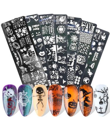 Halloween Nail Art Stamping Plate - JMEOWIO 6 Sheets Pumpkin Skull Ghost Witch Image Plate Nail Art Design Stamp Kit Manicure Template Set