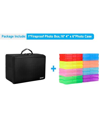 ENGPOW Fireproof Photo Storage Box with 16 Inner Cases - Portable Organizer with Lock for Photos - Collapsible & Multi-Colored - Includes 16 Colored 4 x 6 Photo Cases - Buy Online on SooperMarket.com