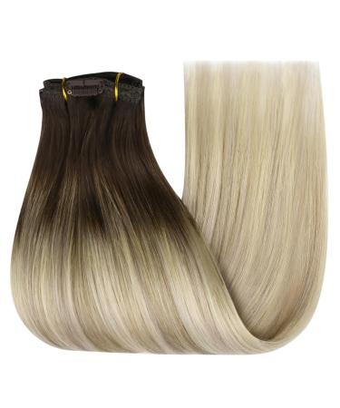 Youngsee Clip in Extensions - Balayage Real Hair Dark Brown & Blonde 30cm 80g - Premium Quality Clip-In Hair Extensions - Buy Online on SooperMarket.com