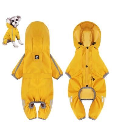Dog Waterproof Raincoats Adjustable Drawstring Outdoor Puppy Raincoat Poncho Pet Hooded Waterproof Reflective Rain Coat for Small Medium Dogs (Yellow L) Large Yellow