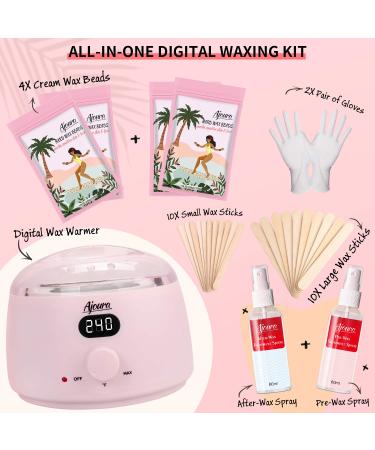 Ajoura Home Waxing Kit with Digital Warmer - 14oz Hard Wax Beads for Brazilian Bikini, Legs, Armpit, Face - Pre & After Wax Spray Included - Buy Online on SooperMarket.com