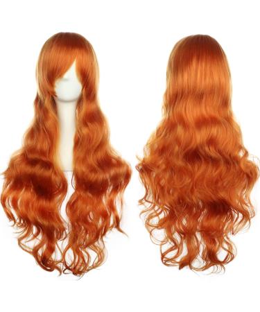 YEESHEDO 32" 80 cm Long Wavy Curly Hair Cosplay Wigs with Bangs for Women Girls Heat Resistant Synthetic Wig for Party Costume Anime Halloween (Golden Orange)