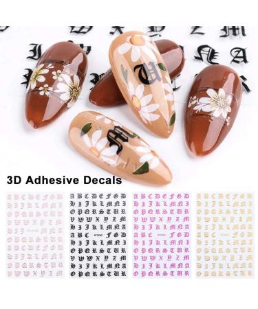 3D Holographic Old English Alphabet Nail Art Stickers - Glitter Self-Adhesive Decals for Acrylic Nails - 8 Sheets - Buy Online on SooperMarket.com