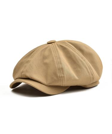 BOTVELA Men's Newsboy Flat Cap 100% Cotton Gatsby Ivy Golf Cabbie Hat Khaki 7 3/8