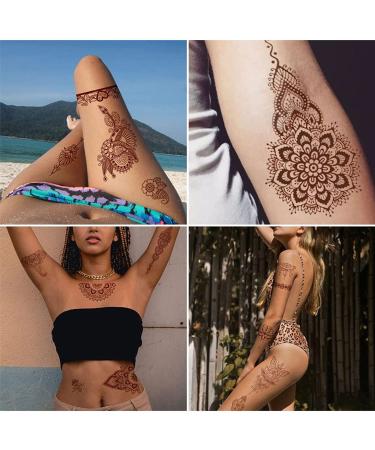 Brown Henna Temporary Tattoo Stickers | 80+ Exquisite Lace, Flower, Mandala, Elephant Patterns | Waterproof Fake Tattoos for Women, Girls | Wedding, Party Decorations | 6Pcs - Buy Online on SooperMarket.com