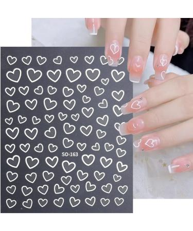 8 Sheets Metallic Heart Love Nail Decals - 3D Self-Adhesive Nail Stickers in Gold, Silver, Rose Gold, and White - French DIY Nail Decoration and Manicure Accessories for Women - Buy Online on SooperMarket.com