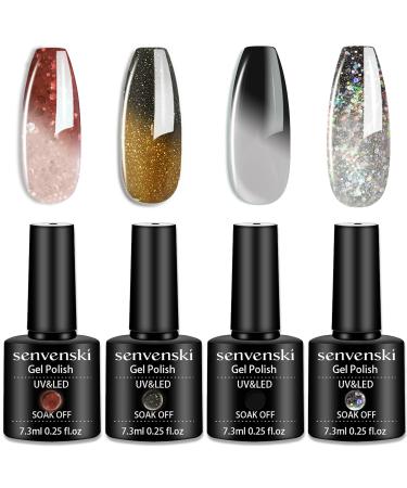 Senvenski Colour Changing Gel Nail Polish Red Black White Grey Brown Gold Glitter Gift Set Mood Chameleon UV LED Thermal Temperature Art Manicure Varnish (WB018)