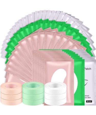 9 Rolls Eyelash Tape Eyelash Extension Tape with 60 Pairs of Eyelash Extension Patches, Breathable Fabric Lash Tape Under Eye Gel Pads for Eyelash Extension Supply, Eye Mask Eye Patches Beauty Tool
