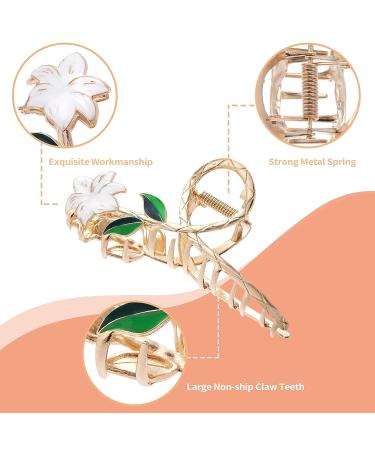 White Lily Metal Hair Claws - Strong Hold Claw Clips for Thick Hair | Lusofie Flower Hair Accessories - Buy Online on SooperMarket.com