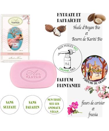 Bar Soap 2x100g CERISIERS EN FLEURS by Un Air d'Antan / Fragrance from South Of France: Cherry Blossom & Freesia/Organic Argan Oil/No Paraben/Moisturising Soap/Body Soap/Hand Soap/French Soap Cherry Blossom x2 - Buy Online on SooperMarket.com