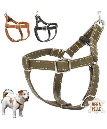Dogissimi dog harness for small and medium-sized dogs adjustable and ergonomic dog harness made of real leather handmade in Italy leather dog harness (S military) S (breast 33-44 cm) military